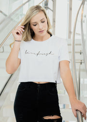 Wave Script Crop Top - White