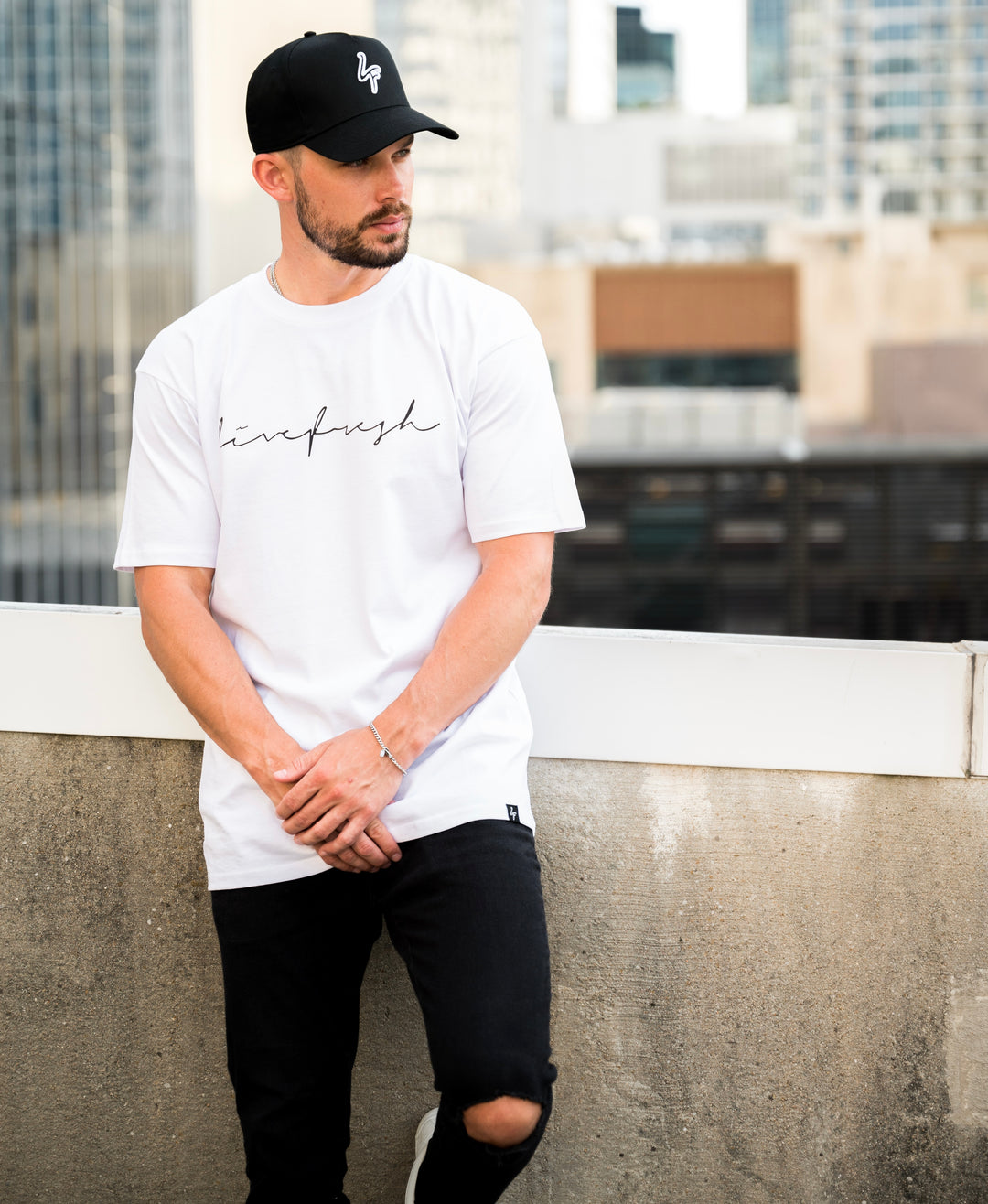 Wave Script Drop Shoulder T-Shirt - White
