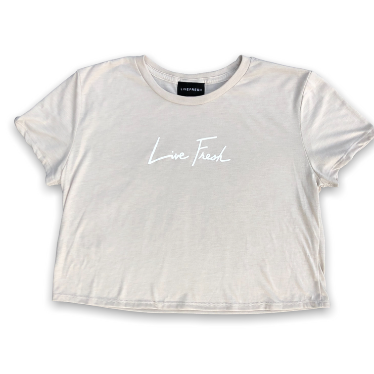 Ladies Signature Line Crop Top T-Shirt: Heather Dust