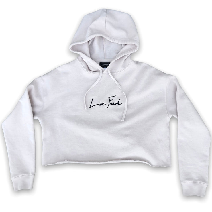 Ladies Signature Line Crop Top Hoodie: Pearl