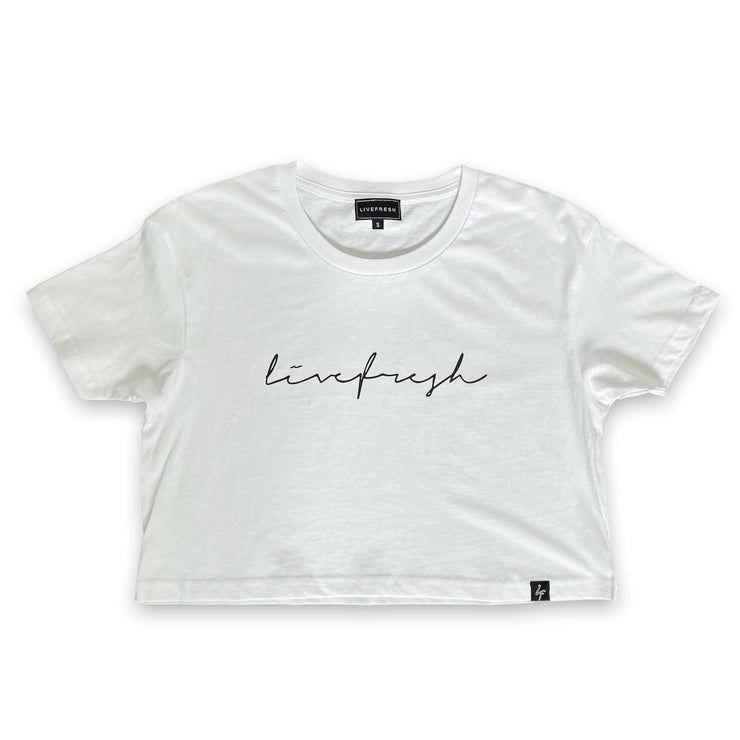 Wave Script Crop Top - White